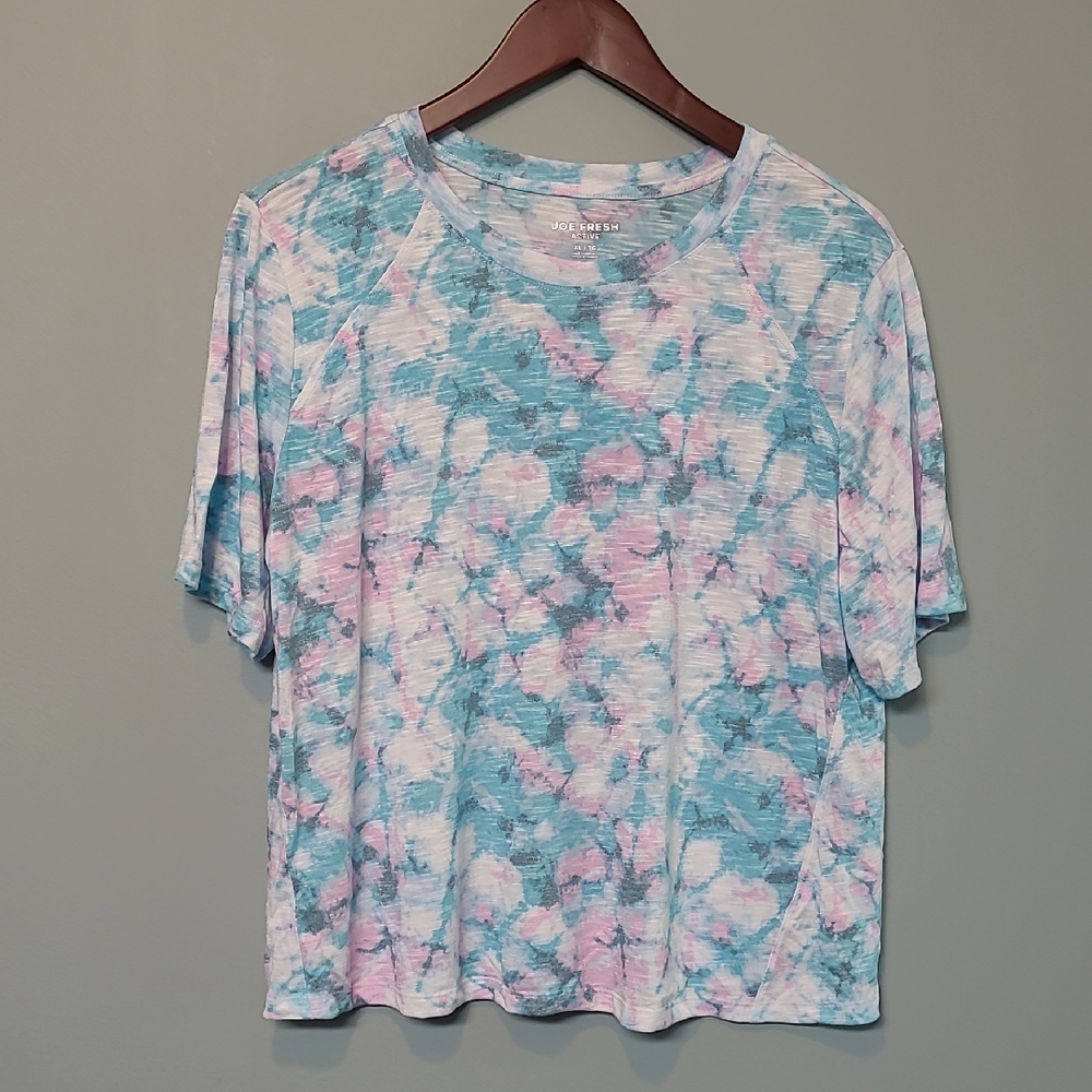 Joe Fresh Short Sleeve Tie-Dye Tee - Blue and Pink